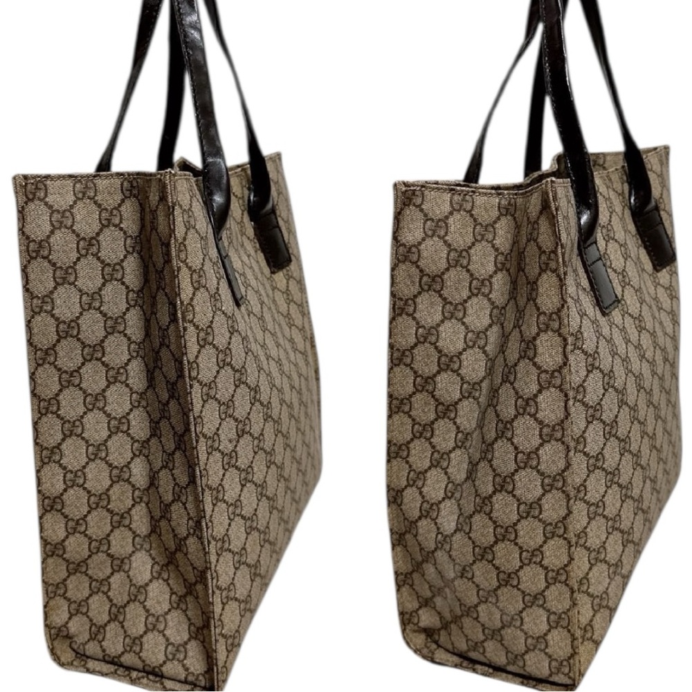 Gucci GG Monogram Canvas Tote Bag Brown Leather Trim Authentic Vintage Shopper - Picture 14 of 16